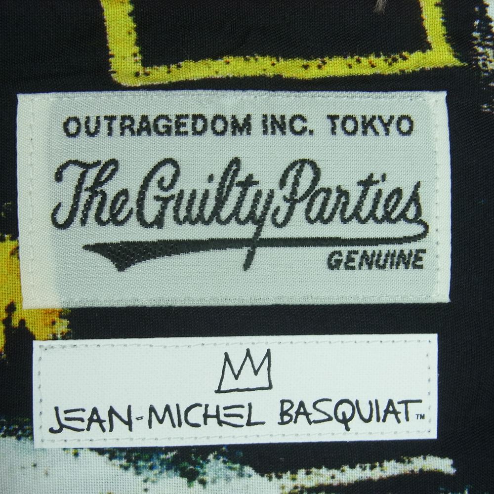 WACKO MARIA ワコマリア 22SS BASQUIAT-WM-HI10 JEAN-MICHEL BASQUIAT HAWAIIAN SHIRT L/S TYPE-2 ジャン ミシェル バスキア 総柄 ハワイアン レーヨン アロハ 長袖 シャツ ブラック系 オレンジ系 L【新古品】【未使用】【中古】