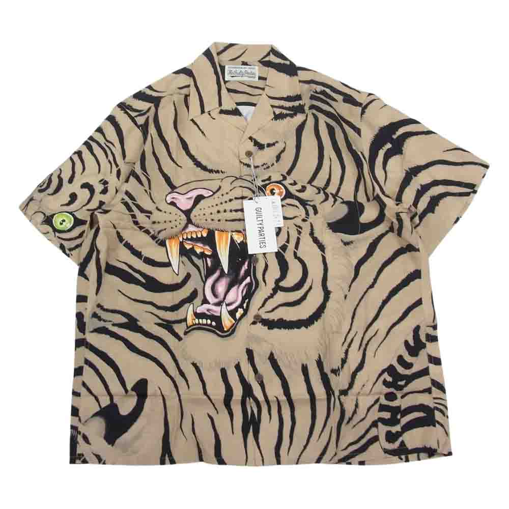 WACKO MARIA ワコマリア 22SS TIMLEHI-WM-HI26 TIM LEHI ティム リーハイ S/S HAWAIIAN SHIRT ハワイアン 虎 総柄 レーヨン アロハ 半袖 シャツ ベージュ L ベージュ系 L【新古品】【未使用】【中古】