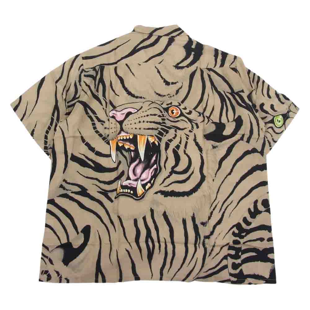 WACKO MARIA ワコマリア 22SS TIMLEHI-WM-HI26 TIM LEHI ティム リーハイ S/S HAWAIIAN SHIRT ハワイアン 虎 総柄 レーヨン アロハ 半袖 シャツ ベージュ L ベージュ系 L【新古品】【未使用】【中古】