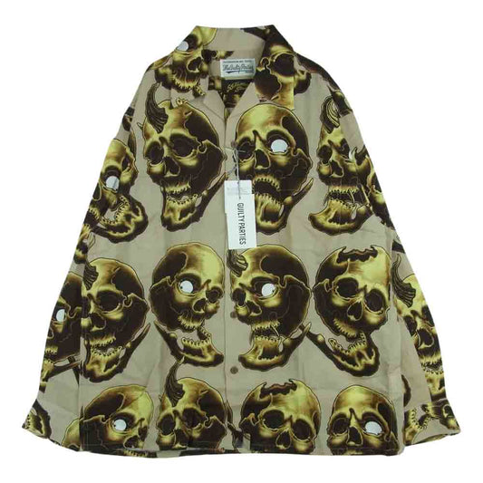 WACKO MARIA ワコマリア 21SS 56TS-WM-HI13 56 TATTOO STUDIO ゴロータトゥースタジオ HAWAIIAN SHIRT L/S TYPE 2 スカル 総柄 ハワイアン 長袖 シャツ ベージュ系 L【新古品】【未使用】【中古】