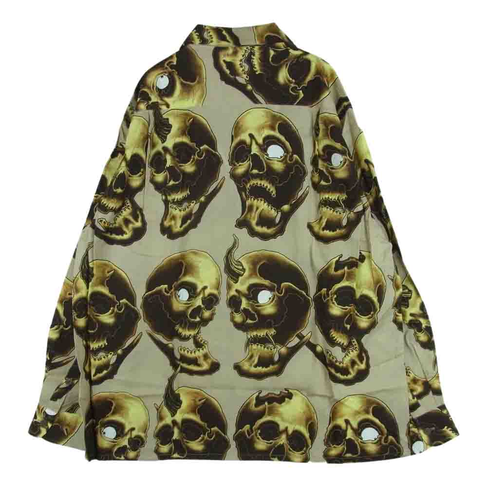 WACKO MARIA ワコマリア 21SS 56TS-WM-HI13 56 TATTOO STUDIO ゴロータトゥースタジオ HAWAIIAN SHIRT L/S TYPE 2 スカル 総柄 ハワイアン 長袖 シャツ ベージュ系 L【新古品】【未使用】【中古】