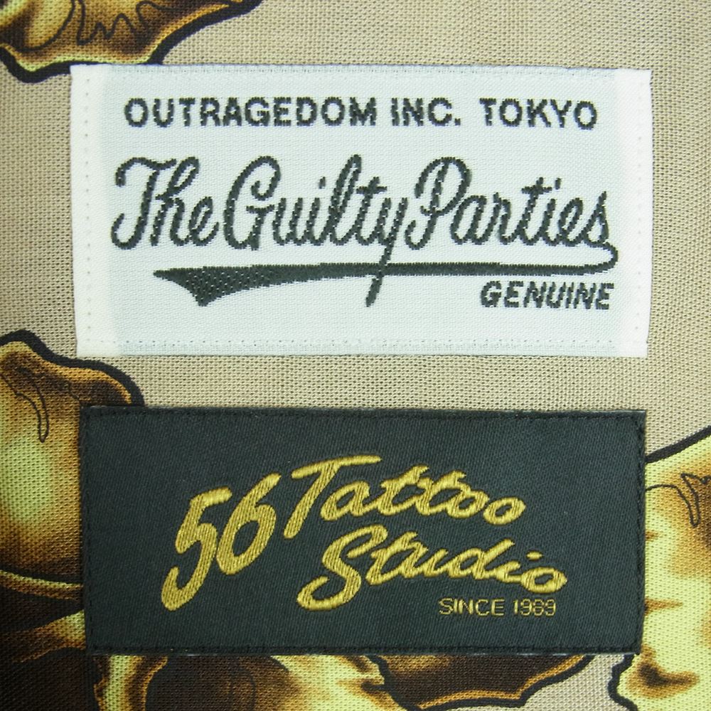 WACKO MARIA ワコマリア 21SS 56TS-WM-HI13 56 TATTOO STUDIO ゴロータトゥースタジオ HAWAIIAN SHIRT L/S TYPE 2 スカル 総柄 ハワイアン 長袖 シャツ ベージュ系 L【新古品】【未使用】【中古】
