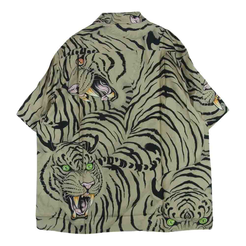 WACKO MARIA ワコマリア 22SS TIMLEHI-WM-HI27 TIM LEHI ティム リーハイ HAWAIIAN SHIRT TYPE 2 ハワイアン 虎 総柄 レーヨン アロハ 半袖 シャツ ベージュ系 M【新古品】【未使用】【中古】