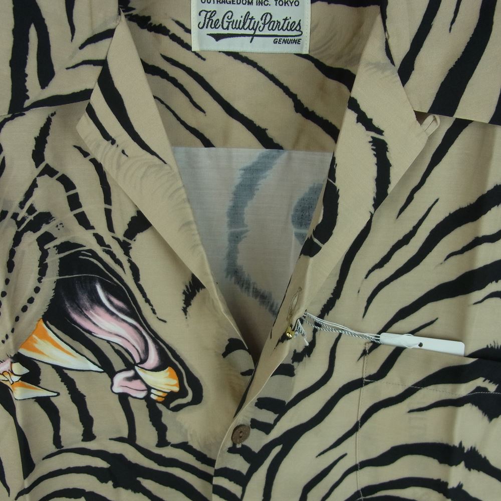 WACKO MARIA ワコマリア 22SS TIMLEHI-WM-HI27 TIM LEHI ティム リーハイ HAWAIIAN SHIRT TYPE 2 ハワイアン 虎 総柄 レーヨン アロハ 半袖 シャツ ベージュ系 M【新古品】【未使用】【中古】