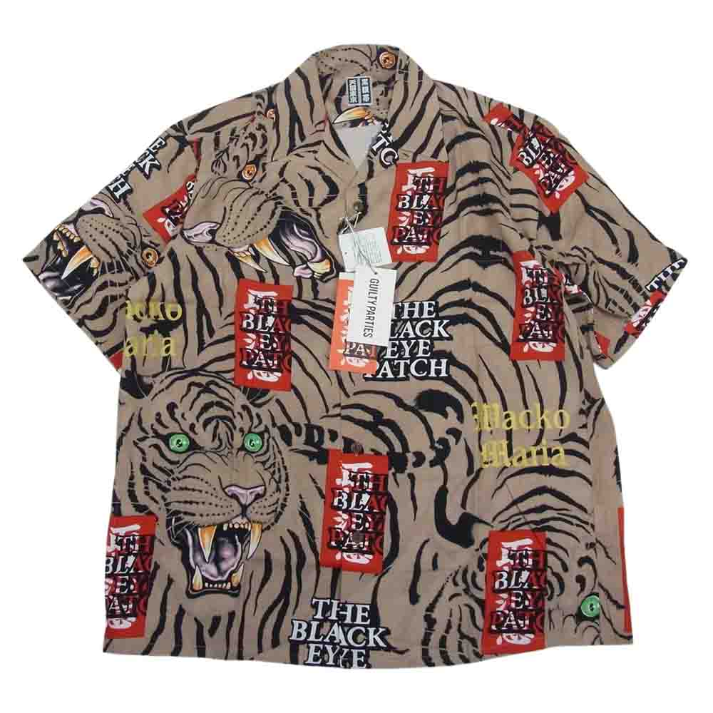 WACKO MARIA ワコマリア 22SS BEP-WM-HI01 BLACK EYE PATCH ブラックアイパッチ TIM LEHI ティムリーハイ HAWAIIAN SHIRT S/S ハワイアン 虎 総柄 レーヨン アロハ 半袖 シャツ ベージュ系 L【新古品】【未使用】【中古】