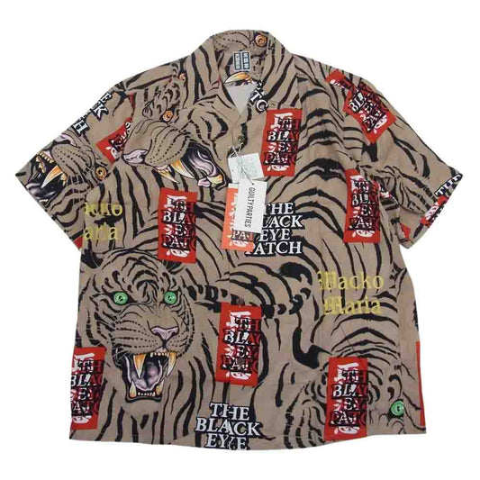 WACKO MARIA ワコマリア 22SS BEP-WM-HI01 BLACK EYE PATCH ブラックアイパッチ TIM LEHI ティムリーハイ HAWAIIAN SHIRT S/S ハワイアン 虎 総柄 レーヨン アロハ 半袖 シャツ ベージュ系 L【新古品】【未使用】【中古】