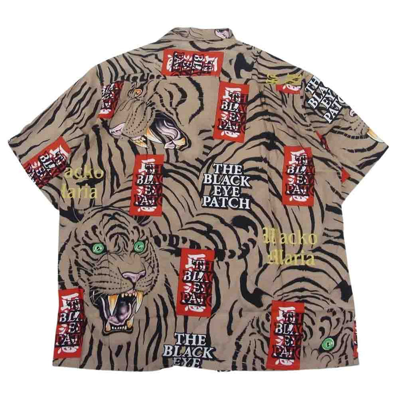 WACKO MARIA ワコマリア 22SS BEP-WM-HI01 BLACK EYE PATCH ブラックアイパッチ TIM LEHI ティムリーハイ HAWAIIAN SHIRT S/S ハワイアン 虎 総柄 レーヨン アロハ 半袖 シャツ ベージュ系 L【新古品】【未使用】【中古】