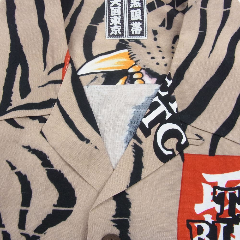WACKO MARIA ワコマリア 22SS BEP-WM-HI01 BLACK EYE PATCH ブラックアイパッチ TIM LEHI ティムリーハイ HAWAIIAN SHIRT S/S ハワイアン 虎 総柄 レーヨン アロハ 半袖 シャツ ベージュ系 L【新古品】【未使用】【中古】