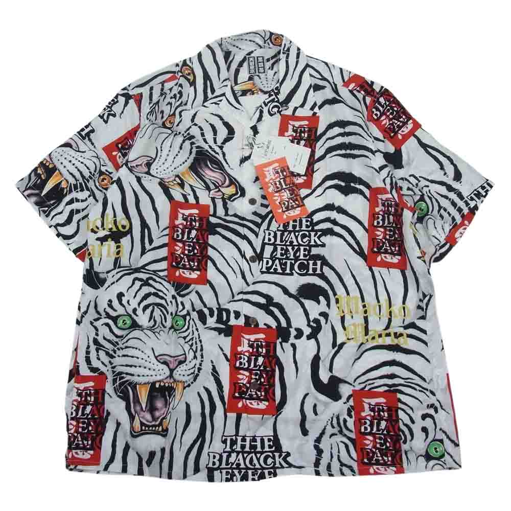WACKO MARIA ワコマリア 22SS BEP-WM-HI01 BLACK EYE PATCH ブラックアイパッチ TIM LEHI ティムリーハイ HAWAIIAN SHIRT S/S ハワイアン 虎 総柄 レーヨン アロハ 半袖 シャツ ホワイト系 L【新古品】【未使用】【中古】
