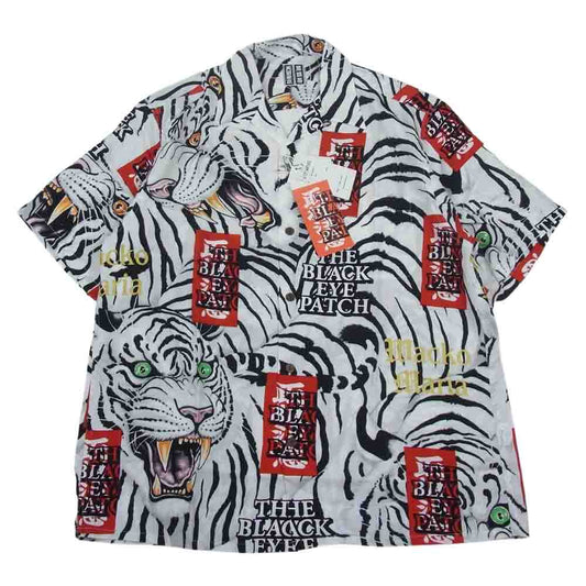 WACKO MARIA ワコマリア 22SS BEP-WM-HI01 BLACK EYE PATCH ブラックアイパッチ TIM LEHI ティムリーハイ HAWAIIAN SHIRT S/S ハワイアン 虎 総柄 レーヨン アロハ 半袖 シャツ ホワイト系 L【新古品】【未使用】【中古】