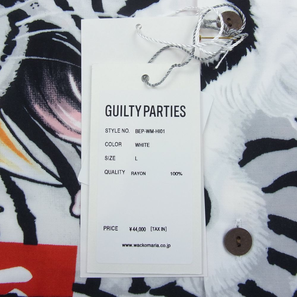 WACKO MARIA ワコマリア 22SS BEP-WM-HI01 BLACK EYE PATCH ブラックアイパッチ TIM LEHI ティムリーハイ HAWAIIAN SHIRT S/S ハワイアン 虎 総柄 レーヨン アロハ 半袖 シャツ ホワイト系 L【新古品】【未使用】【中古】