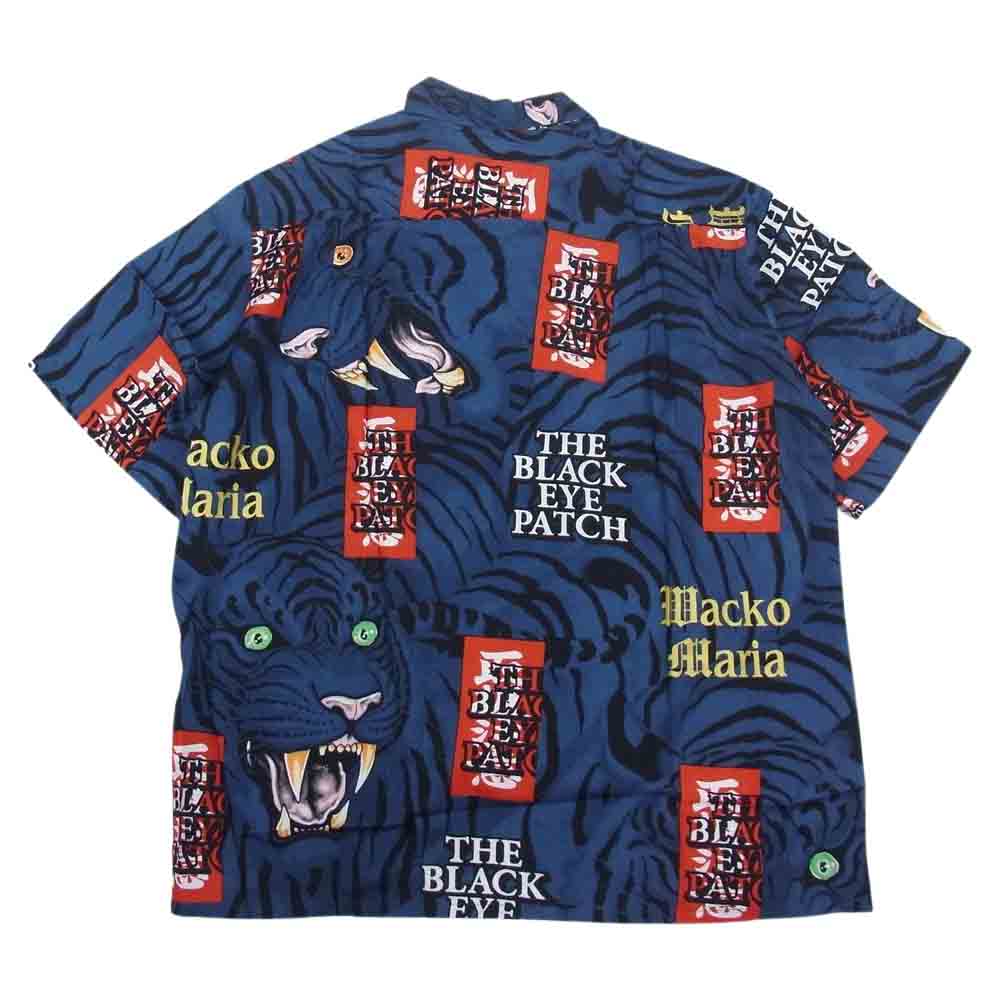 WACKO MARIA ワコマリア 22SS BEP-WM-HI01 BLACK EYE PATCH ブラックアイパッチ TIM LEHI ティムリーハイ HAWAIIAN SHIRT S/S ハワイアン 虎 総柄 レーヨン アロハ 半袖 シャツ ネイビー L ネイビー系 L【新古品】【未使用】【中古】