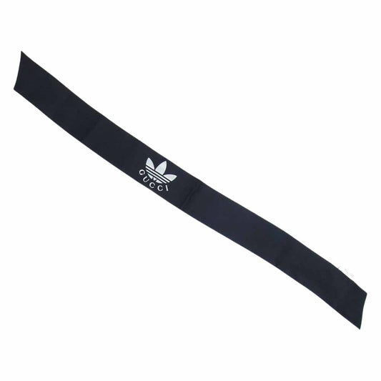 GUCCI グッチ 703568 3G001 × adidas アディダス ロゴ ストライプ シルク ネックボウ ツイリー ブラック系【中古】