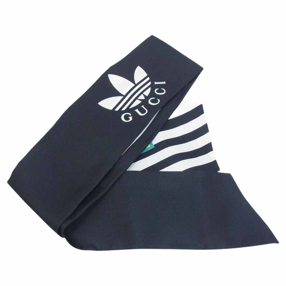 GUCCI グッチ 703568 3G001 × adidas アディダス ロゴ ストライプ シルク ネックボウ ツイリー ブラック系【中古】