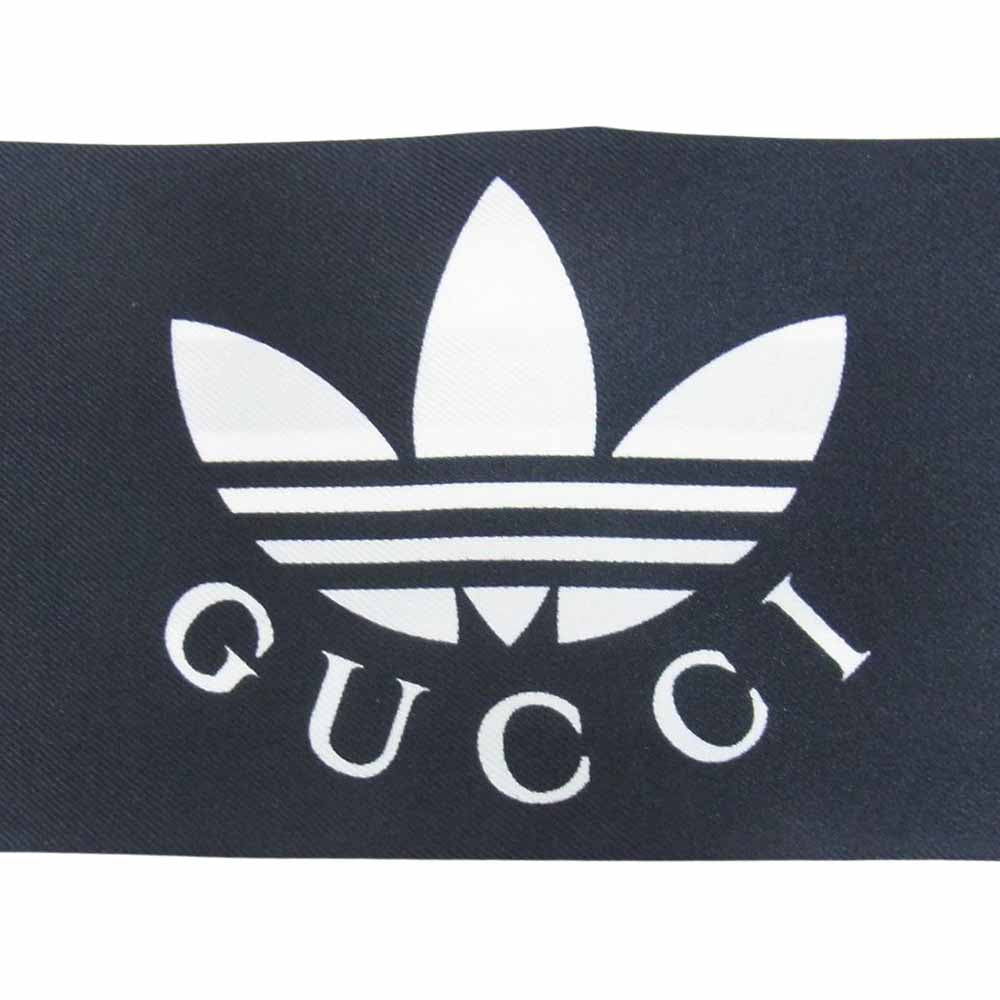 GUCCI グッチ 703568 3G001 × adidas アディダス ロゴ ストライプ シルク ネックボウ ツイリー ブラック系【中古】