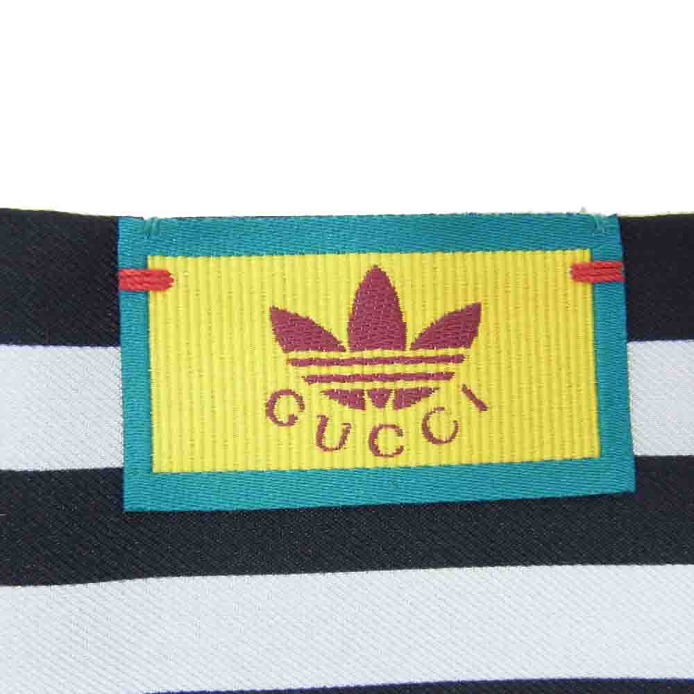GUCCI グッチ 703568 3G001 × adidas アディダス ロゴ ストライプ シルク ネックボウ ツイリー ブラック系【中古】