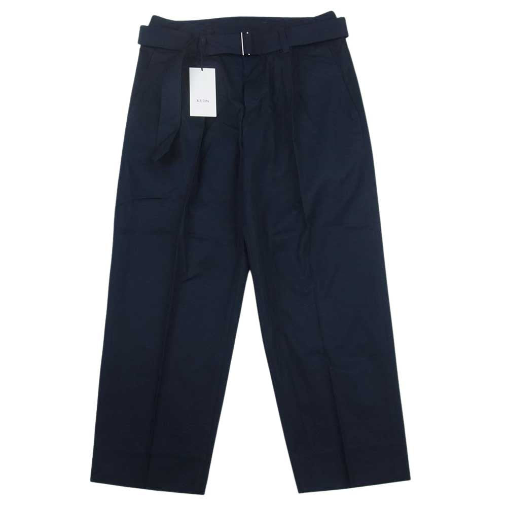 クオン 112PT051301 BELTED PANTS ベルテッド テーパード パンツ ダークネイビー系 S【新古品】【未使用】【中古】
