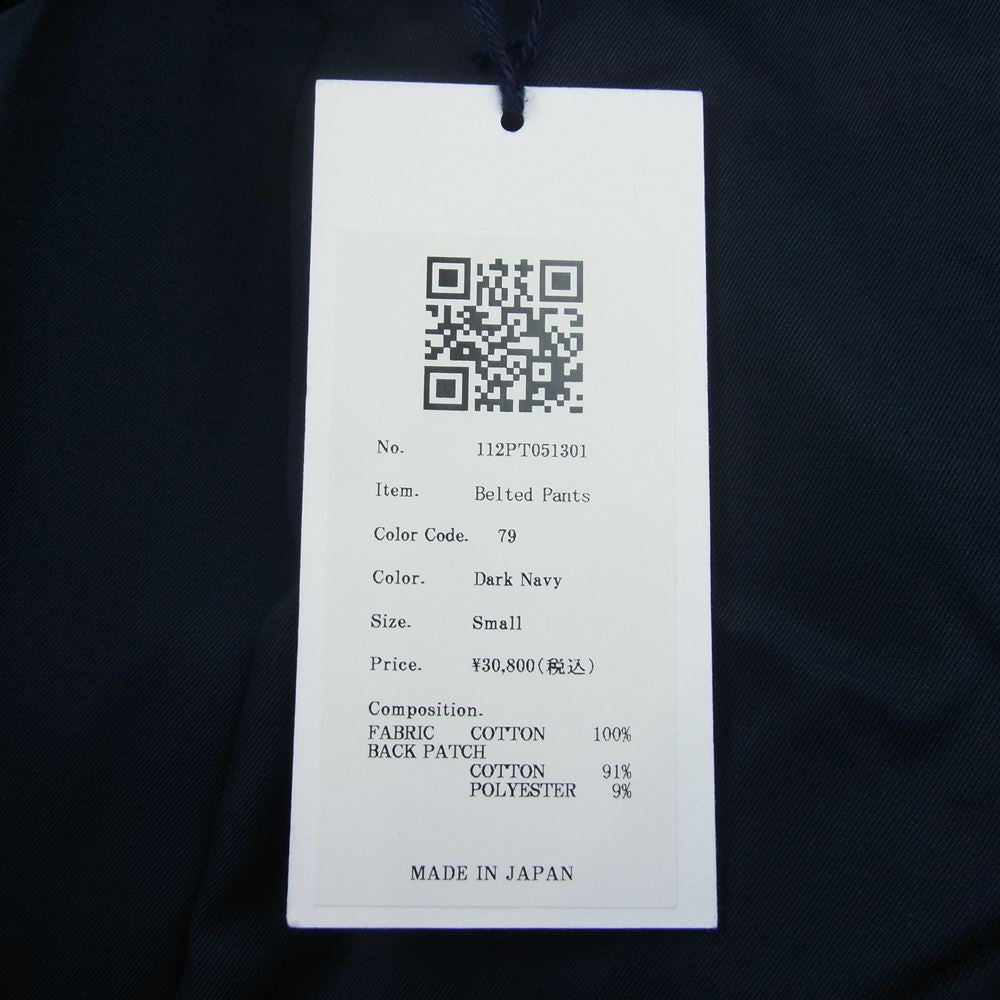 クオン 112PT051301 BELTED PANTS ベルテッド テーパード パンツ ダークネイビー系 S【新古品】【未使用】【中古】