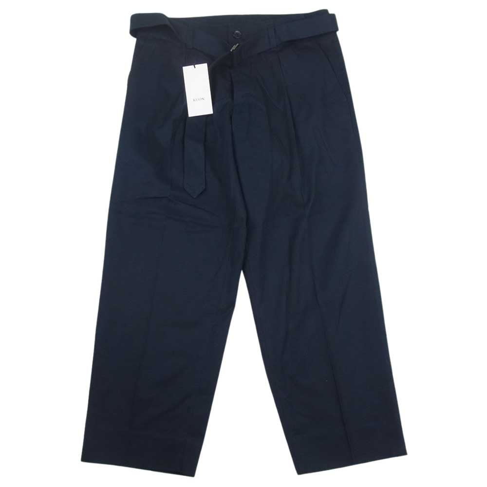 クオン 112PT051301 BELTED PANTS ベルテッド テーパード パンツ ダークネイビー系 M【新古品】【未使用】【中古】