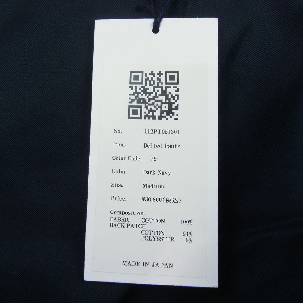 クオン 112PT051301 BELTED PANTS ベルテッド テーパード パンツ ダークネイビー系 M【新古品】【未使用】【中古】