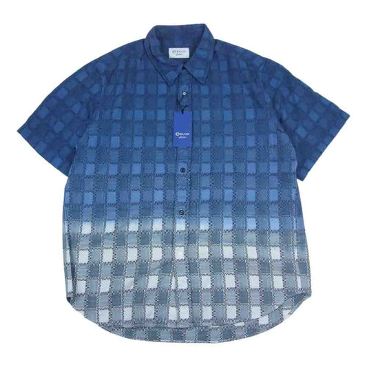 クオン 252SH023200 別注 吉野格子 グラデーション ショートスリーブ シャツ 半袖 ネイビー系 M【新古品】【未使用】【中古】