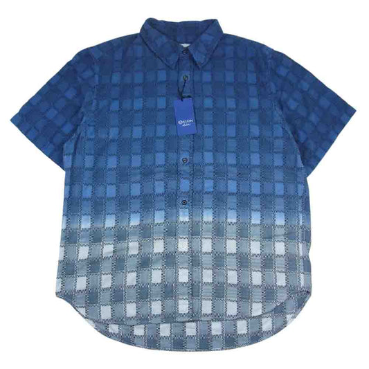 クオン 252SH023200 別注 吉野格子 グラデーション ショートスリーブ シャツ 半袖 ネイビー系 M【新古品】【未使用】【中古】