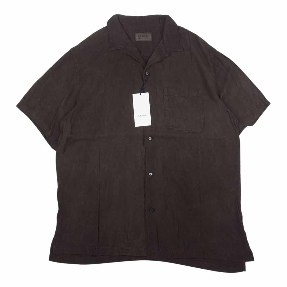 クオン 190SH023700 S/S Open Collar Shirt DOROZOME 泥染め レーヨン オープンカラー 半袖 シャツ ダークブラウン系 M【新古品】【未使用】【中古】
