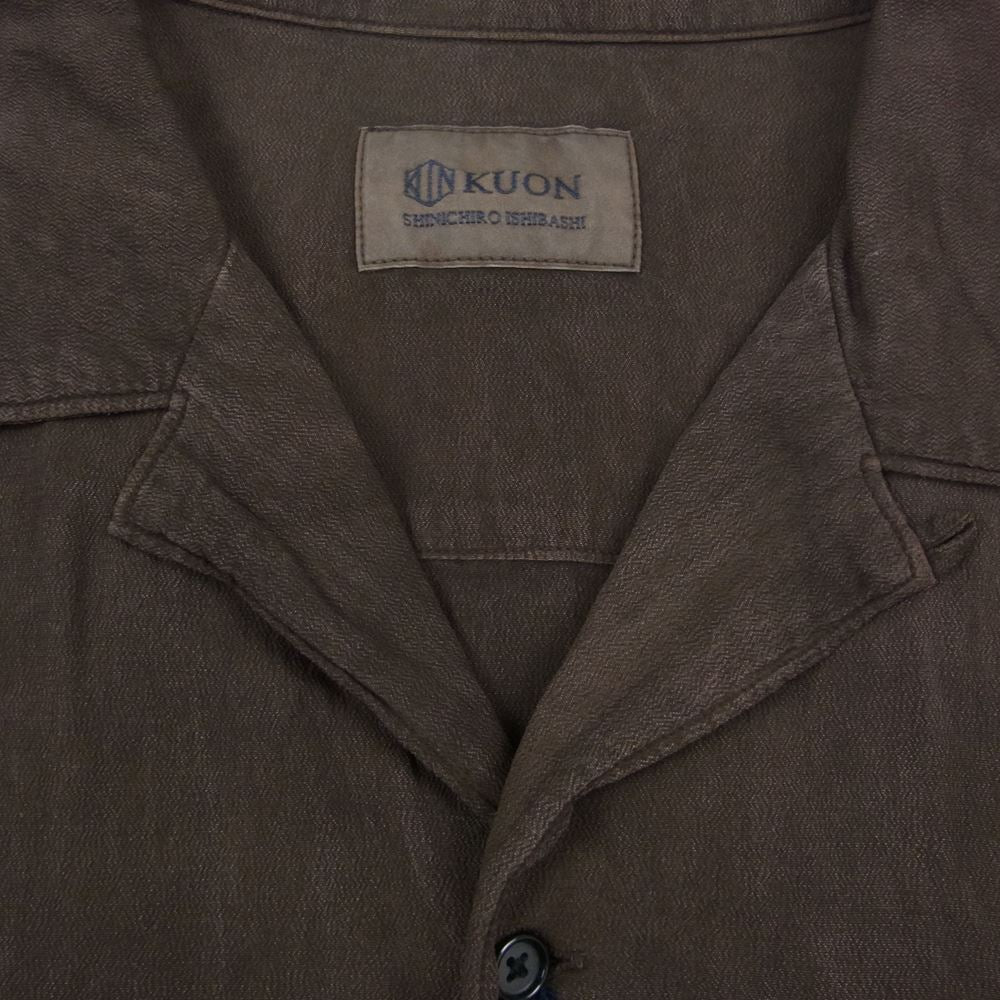 クオン 190SH023700 S/S Open Collar Shirt DOROZOME 泥染め レーヨン オープンカラー 半袖 シャツ ダークブラウン系 M【新古品】【未使用】【中古】