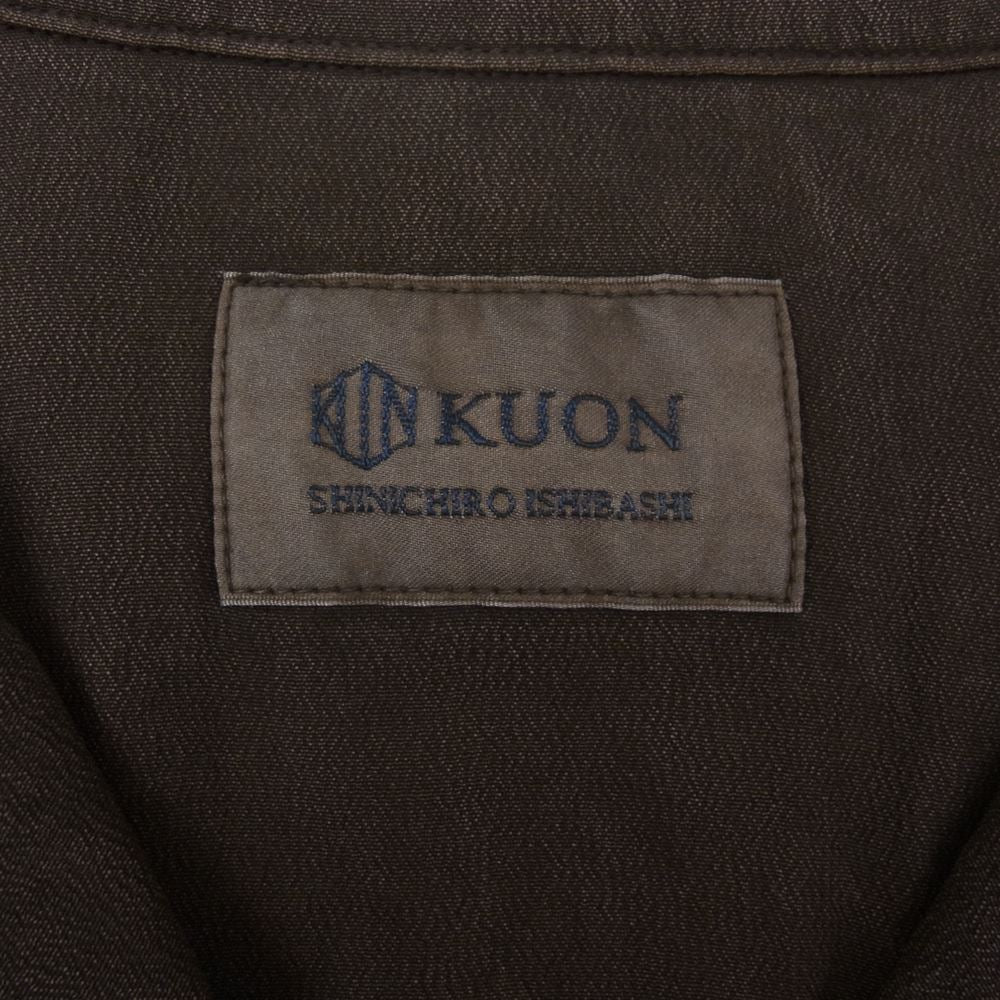 クオン 190SH023700 S/S Open Collar Shirt DOROZOME 泥染め レーヨン オープンカラー 半袖 シャツ ダークブラウン系 M【新古品】【未使用】【中古】