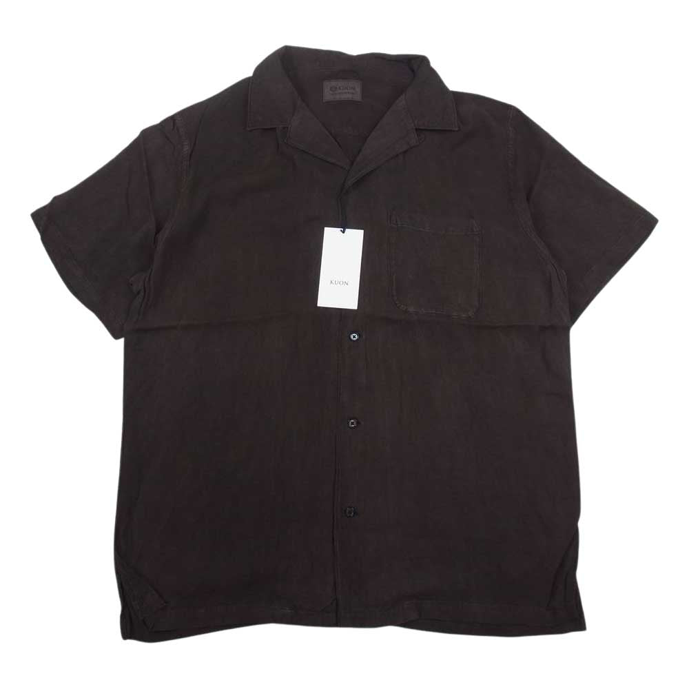 クオン 190SH023700 S/S Open Collar Shirt DOROZOME 泥染め レーヨン オープンカラー 半袖 シャツ ダークブラウン系 M【新古品】【未使用】【中古】