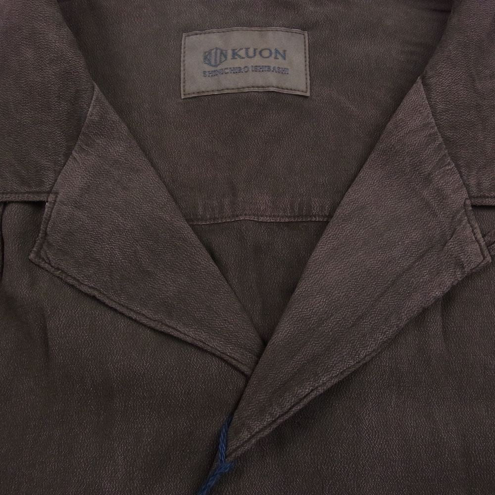 クオン 190SH023700 S/S Open Collar Shirt DOROZOME 泥染め レーヨン オープンカラー 半袖 シャツ ダークブラウン系 M【新古品】【未使用】【中古】