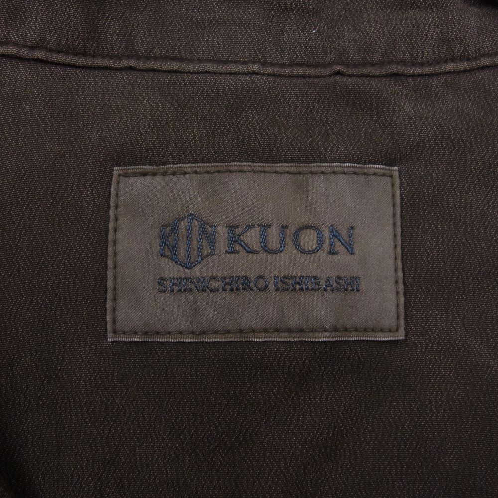 クオン 190SH023700 S/S Open Collar Shirt DOROZOME 泥染め レーヨン オープンカラー 半袖 シャツ ダークブラウン系 M【新古品】【未使用】【中古】