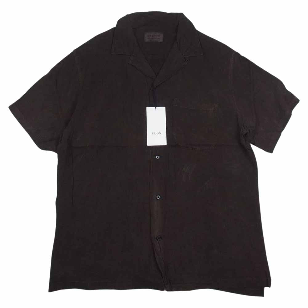 クオン 190SH023700 S/S Open Collar Shirt DOROZOME 泥染め レーヨン オープンカラー 半袖 シャツ ダークブラウン系 S【新古品】【未使用】【中古】