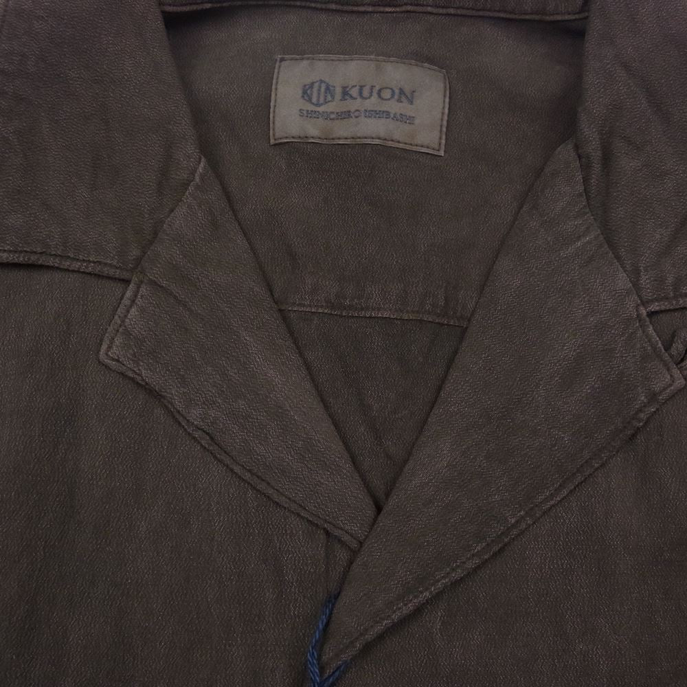 クオン 190SH023700 S/S Open Collar Shirt DOROZOME 泥染め レーヨン オープンカラー 半袖 シャツ ダークブラウン系 S【新古品】【未使用】【中古】