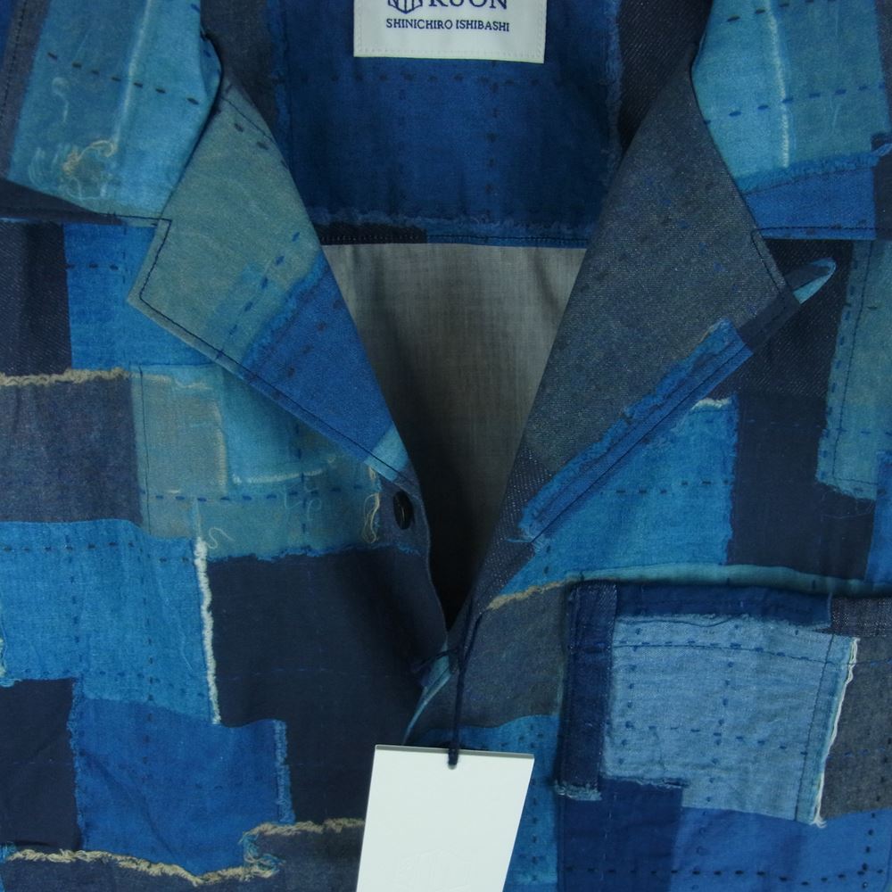 クオン 112SH030301 Patchwork Shirt パッチワーク 半袖 シャツ 日本製 ネイビー系 S【新古品】【未使用】【中古】