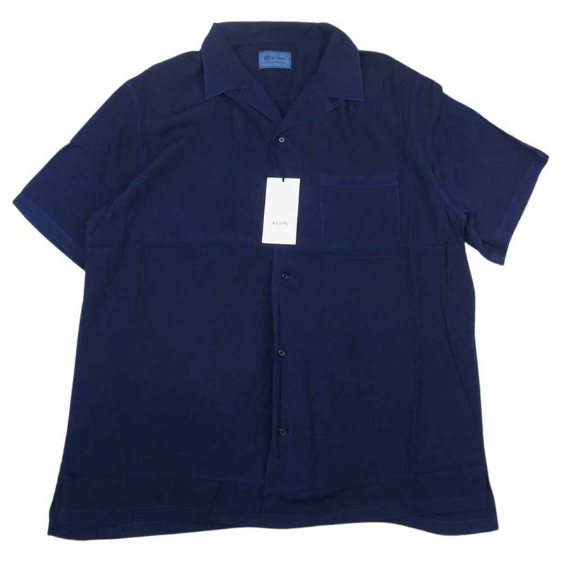 クオン 190SH023400 藍染め レーヨン オープンカラー シャツ 半袖 ネイビー系 L【新古品】【未使用】【中古】