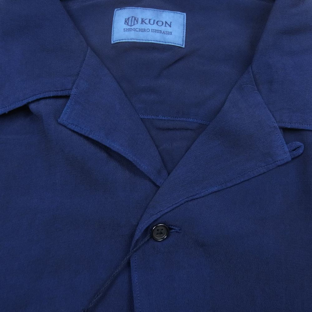 クオン 190SH023400 藍染め レーヨン オープンカラー シャツ 半袖 ネイビー系 L【新古品】【未使用】【中古】