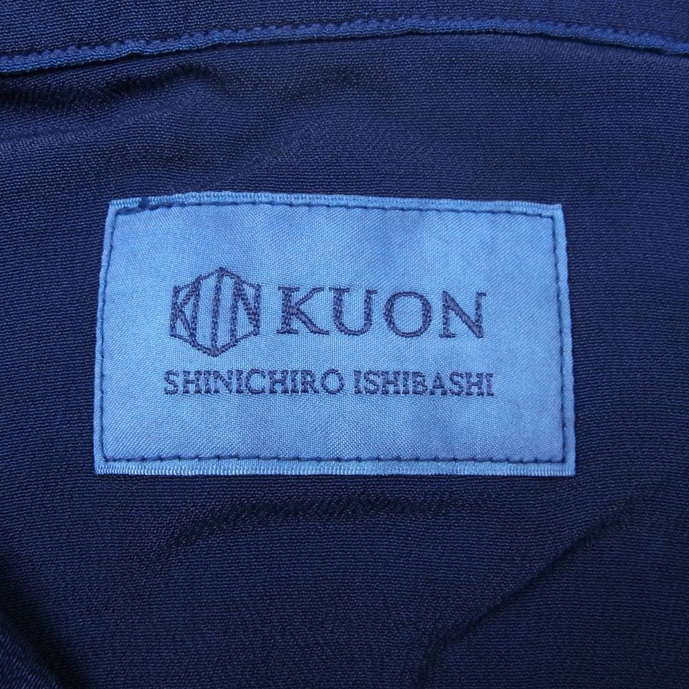 クオン 190SH023400 藍染め レーヨン オープンカラー シャツ 半袖 ネイビー系 L【新古品】【未使用】【中古】