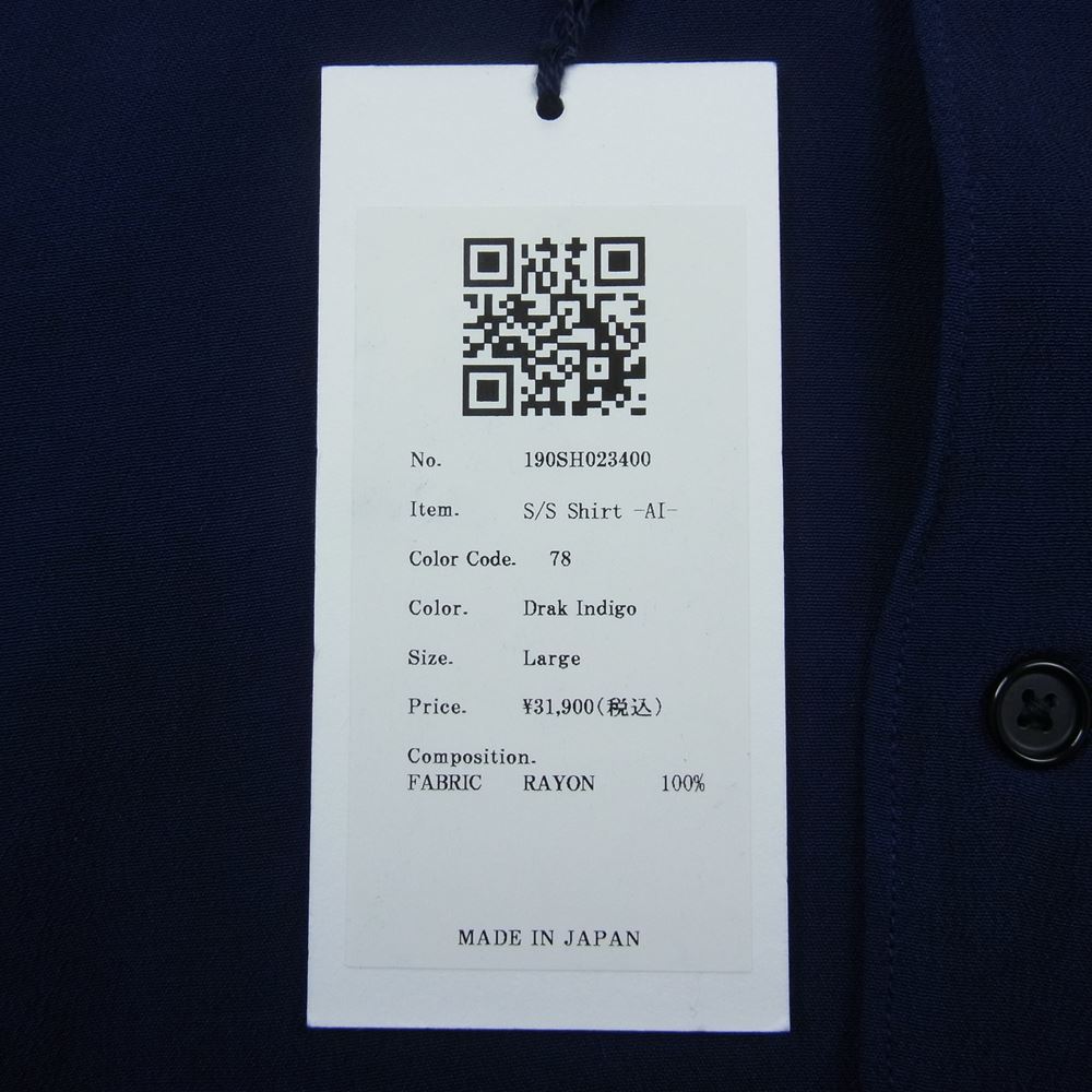 クオン 190SH023400 藍染め レーヨン オープンカラー シャツ 半袖 ネイビー系 L【新古品】【未使用】【中古】