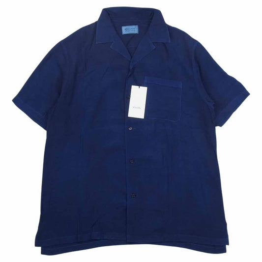 クオン 190SH023400 藍染め レーヨン オープンカラー シャツ 半袖 ネイビー系 S【新古品】【未使用】【中古】