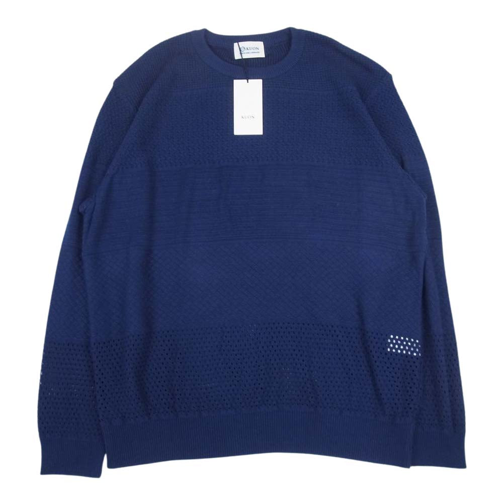 クオン 113KN022100 Gradient Knit Cotton Crewneck Sweater グラディエント ニット コットン クルーネック セーター ネイビー系 L【新古品】【未使用】【中古】