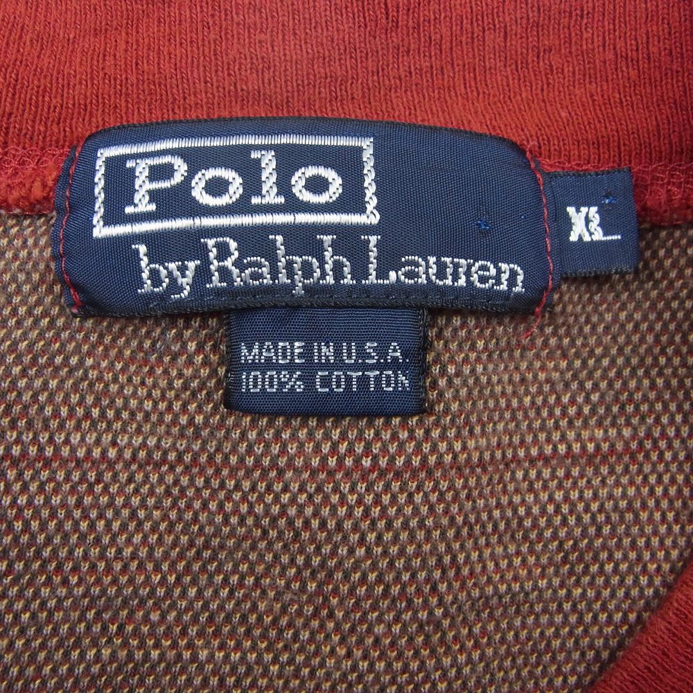 POLO RALPH LAUREN ポロ・ラルフローレン USA製 ネイティブ総柄 ヘンリーネック コットン ニット レッド系 XL【中古】