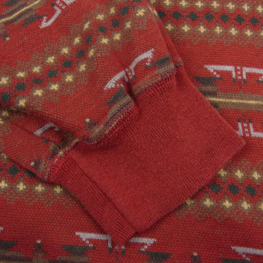POLO RALPH LAUREN ポロ・ラルフローレン USA製 ネイティブ総柄 ヘンリーネック コットン ニット レッド系 XL【中古】