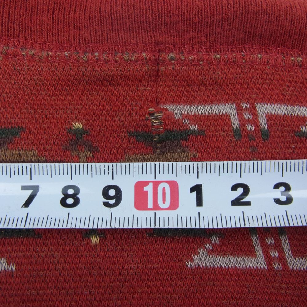POLO RALPH LAUREN ポロ・ラルフローレン USA製 ネイティブ総柄 ヘンリーネック コットン ニット レッド系 XL【中古】