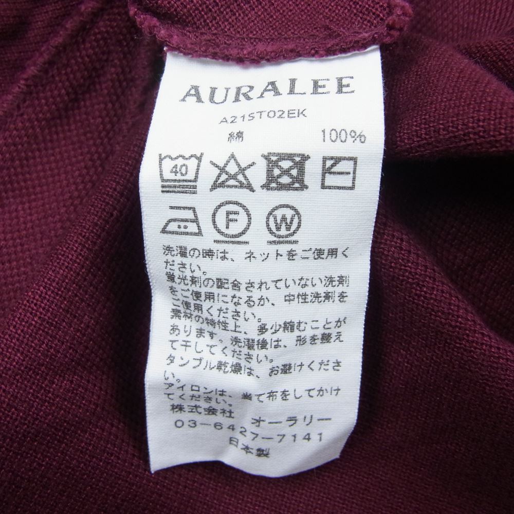 AURALEE オーラリー 21SS A21ST02EK SUPER FINE COTTON SALT SHRINK PIQUE BIG TEE ビッグ Tシャツ ワインレッド系 4【中古】