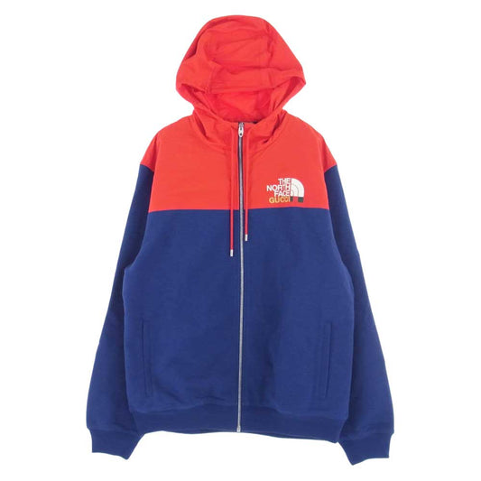 GUCCI グッチ × The North Face ノースフェイス エディション パープル レッド ロゴ ジップアップ フーディ レッド系 パープル系 M【極上美品】【中古】