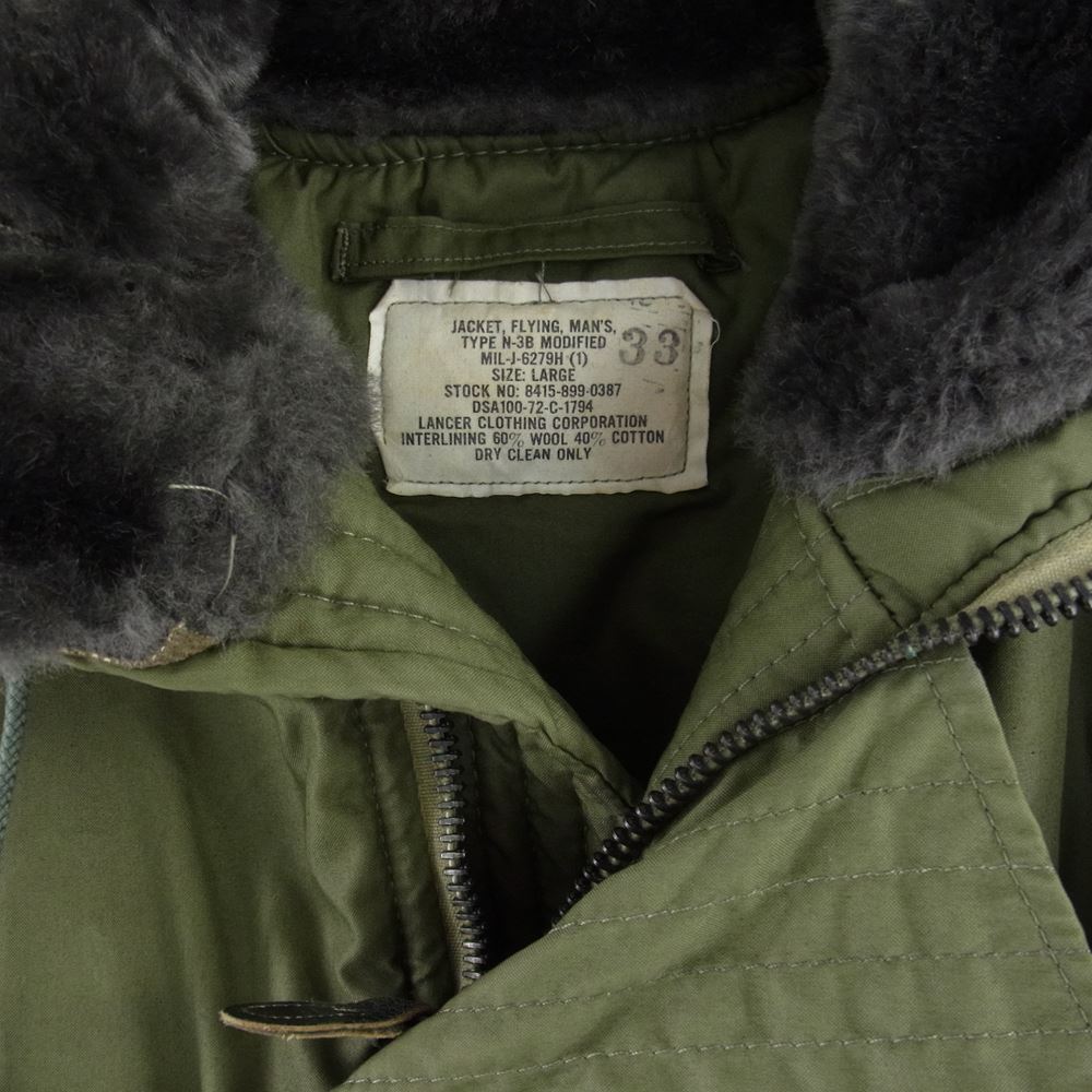 米軍 8415-899-0387 ヴィンテージ 70s 72年製 LANCER社製 N-3B コヨーテファー SCOVILLジップ カーキ系 L【中古】