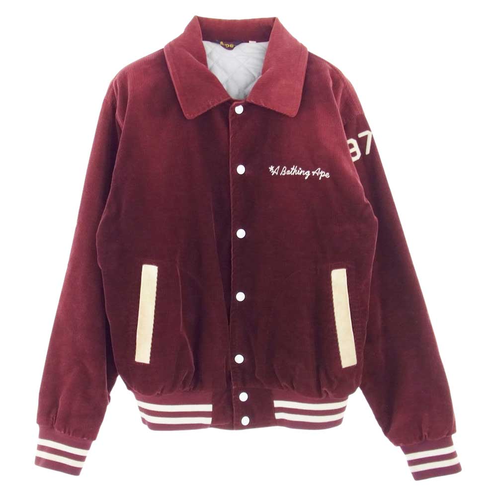 A BATHING APE アベイシングエイプ コーデュロイ ブルゾン 刺繍 ワッペン コーチ ジャケット ワインレッド系 L【中古】