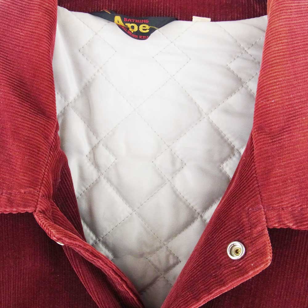 A BATHING APE アベイシングエイプ コーデュロイ ブルゾン 刺繍 ワッペン コーチ ジャケット ワインレッド系 L【中古】