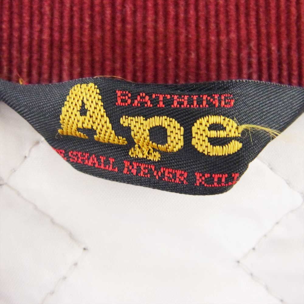 A BATHING APE アベイシングエイプ コーデュロイ ブルゾン 刺繍 ワッペン コーチ ジャケット ワインレッド系 L【中古】